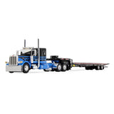 1/64 Scale Blue/Black Peterbilt Model 389 with 48" Flat Top Sleeper & Landoll 440B-50CA Traveling Axle Trailer