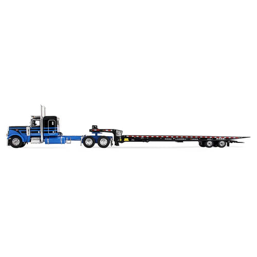1/64 Scale Blue/Black Peterbilt Model 389 with 48" Flat Top Sleeper & Landoll 440B-50CA Traveling Axle Trailer