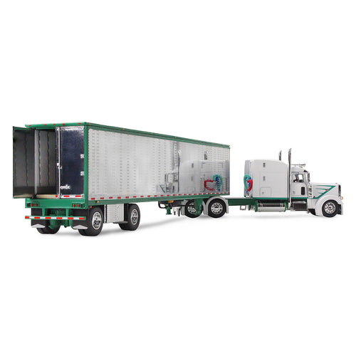 1/64 Scale White/Green Peterbilt Model 389 with 63" Mid-Roof Sleeper & 53' Utility Trailer