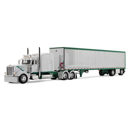 1/64 Scale White/Green Peterbilt Model 389 with 63" Mid-Roof Sleeper & 53' Utility Trailer