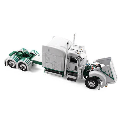 1/64 Scale White/Green Peterbilt Model 389 with 63" Mid-Roof Sleeper & 53' Utility Trailer