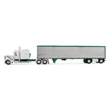 1/64 Scale White/Green Peterbilt Model 389 with 63" Mid-Roof Sleeper & 53' Utility Trailer