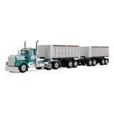 1/64 Scale Turquoise/White 1/64 Kenworth W900A Day Cab & 22' Dual End Dump Trailers