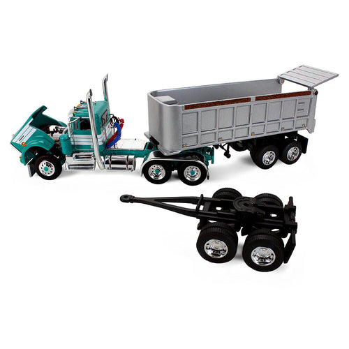 1/64 Scale Turquoise/White 1/64 Kenworth W900A Day Cab & 22' Dual End Dump Trailers