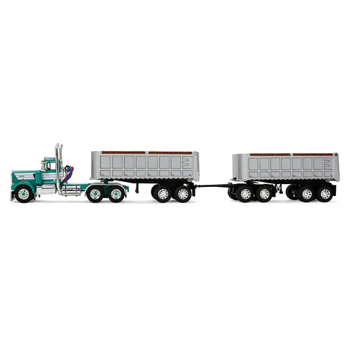 1/64 Scale Turquoise/White 1/64 Kenworth W900A Day Cab & 22' Dual End Dump Trailers