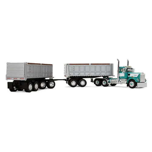 1/64 Scale Turquoise/White 1/64 Kenworth W900A Day Cab & 22' Dual End Dump Trailers