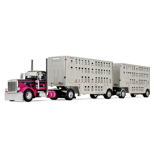 First Gear Black/Magenta Peterbilt® Model 389 Day Cab & 28’ Wilson® Silverstar® Double Livestock Trailers