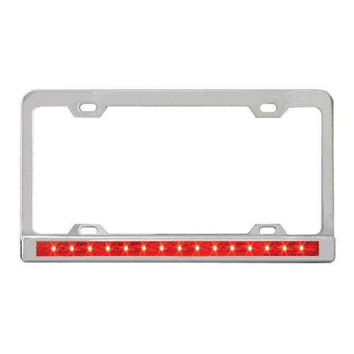 License Plate Frame With 12" Led Light Bar & Chrome Plastic Bezel Red Clear
