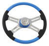 Combo "Blue" Carbon Fiber - 18" Painted Wood & Leather Rim, Chrome 4-Spoke w/Slot Cut Outs, Matching Bezel, Chrome HB - Logo