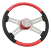 Combo "Viper Red" Carbon Fiber - 18" Painted Wood & Leather Rim, Chrome 4-Spoke w/Slot Cut Outs, Matching Bezel, Chrome HB - Logo