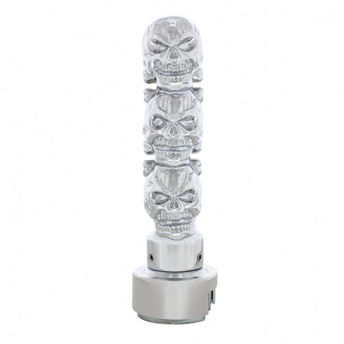 Thread-On 3-Skulls Gearshift Knob With Adapter For Eaton-Fuller 9/10 Speed Shifter-Chrome