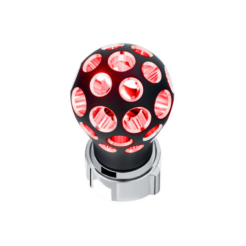 Thread-On Matte Black Phoenix Style Ball Gearshift Knob With LED 13/15/18 Speed Adapter-Red LED