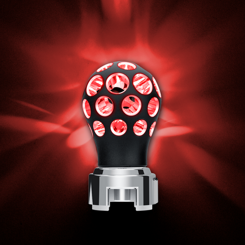Thread-On Matte Black Phoenix Style Ball Gearshift Knob With LED 13/15/18 Speed Adapter-Red LED