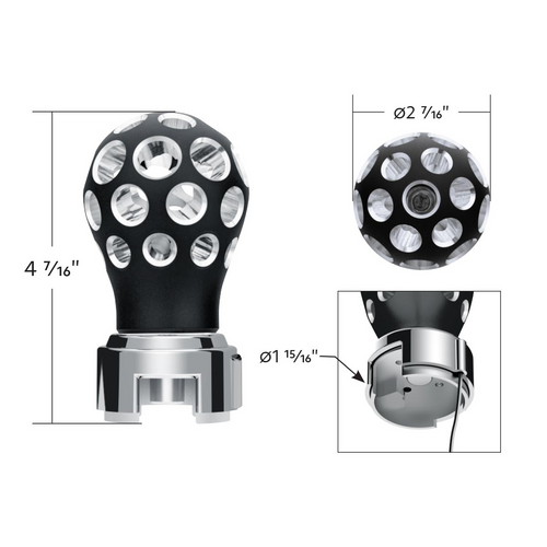 Thread-On Matte Black Phoenix Style Ball Gearshift Knob With LED 13/15/18 Speed Adapter-White LED