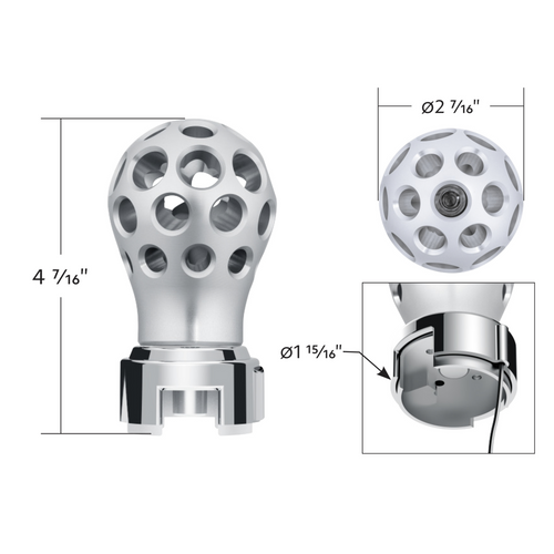 Thread-On Annodized Phoenix Style Ball Gearshift Knob With LED 13/15/18 Speed Adapter-Red LED