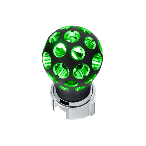 Thread-On Matte Black Phoenix Style Ball Gearshift Knob With LED 13/15/18 Speed Adapter-Green LED
