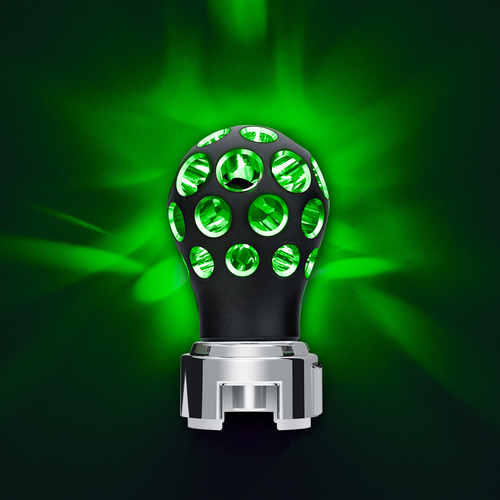 Thread-On Matte Black Phoenix Style Ball Gearshift Knob With LED 13/15/18 Speed Adapter-Green LED