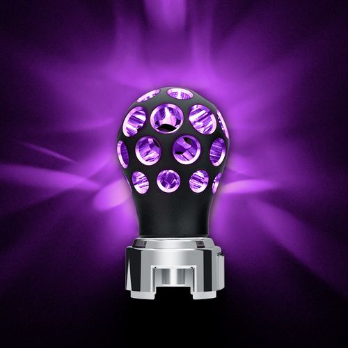 Thread-On Matte Black Phoenix Style Ball Gearshift Knob With LED 13/15/18 Speed Adapter-Purple LED