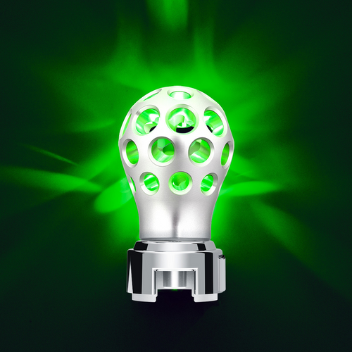 Thread-On Annodized Phoenix Style Ball Gearshift Knob With LED 13/15/18 Speed Adapter-Green LED