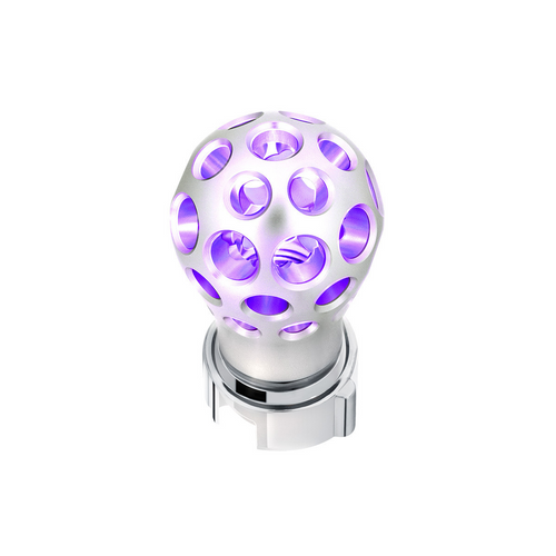 Thread-On Annodized Phoenix Style Ball Gearshift Knob With LED 13/15/18 Speed Adapter-Purple LED