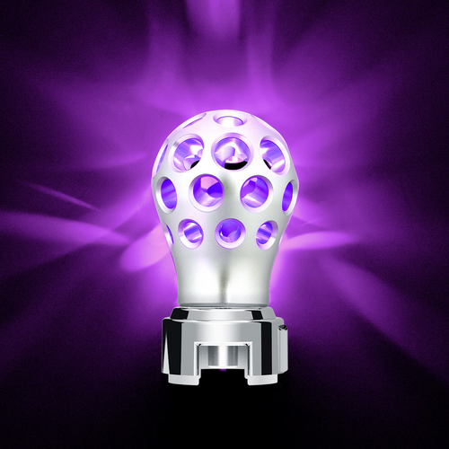 Thread-On Annodized Phoenix Style Ball Gearshift Knob With LED 13/15/18 Speed Adapter-Purple LED