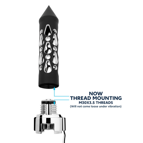 Thread-On Brooklyn Style Spike Gearshift Knob With LED 13/15/18 Speed Adapter-Matte Black/Blue LED