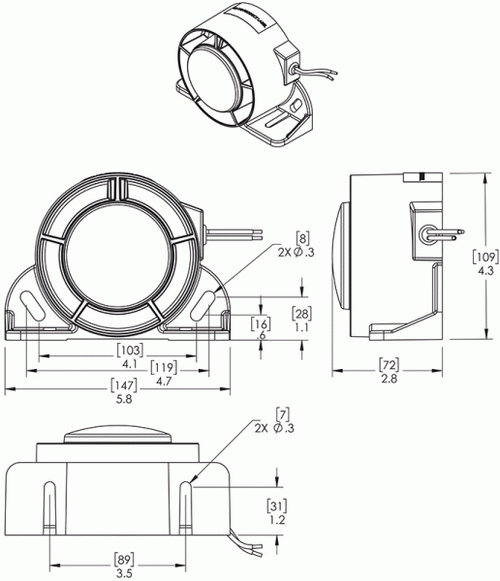 Grote Standard Tone Backup Alarm Reverse Mounted Speaker, 112dB, 12V/24V