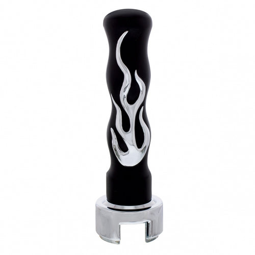 Thread-On Flame Gearshift Knob With Adapter For Eaton Fuller 9/10 Speed - Black With Chrome Flame