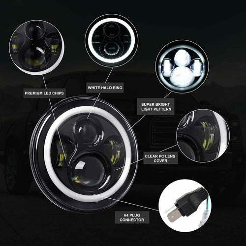 7"  ROUND PROJECTOR LED HEADLIGHT - BLACK