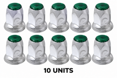 Grand General Classic Color Reflector Cr Steel Lug Nut Cvr with Flange Green set of 10