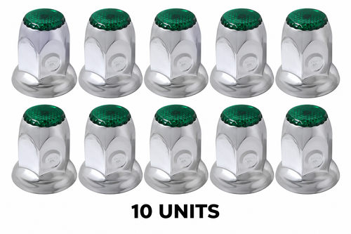 Grand General Classic Color Reflector Cr Steel Lug Nut Cvr with Flange Green set of 10