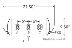 27.50" Aluminum Air Tank, 9.5" Diameter, 1/2" (2) Main Ports, 3/8" (2) End Ports, 1480 cu in