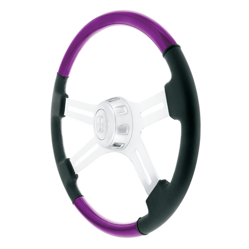 18" Leather & Wood Candy Color 4 Spoke Steering Wheel With Chrome Horn Bezel-Candy Purple