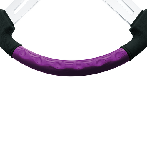 18" Leather & Wood Candy Color 4 Spoke Steering Wheel With Chrome Horn Bezel-Candy Purple