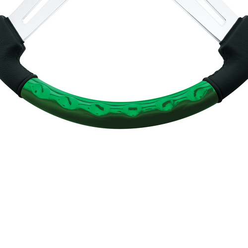 18" Leather & Wood Candy Color 4 Spoke Steering Wheel With Chrome Horn Bezel-Emerald Green