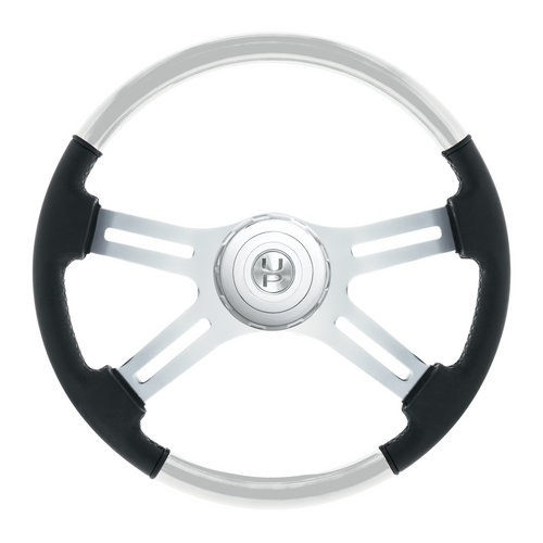 18" Leather & Wood Candy Color 4 Spoke Steering Wheel With Chrome Horn Bezel-Pearl White