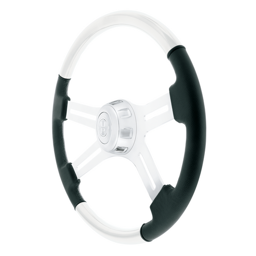 18" Leather & Wood Candy Color 4 Spoke Steering Wheel With Chrome Horn Bezel-Pearl White