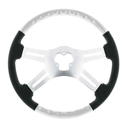 18" Leather & Wood Candy Color 4 Spoke Steering Wheel With Chrome Horn Bezel-Pearl White