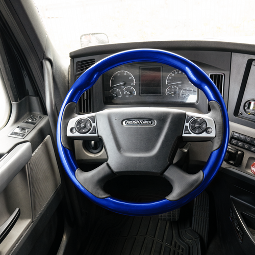 18" YourGrip Wood Candy Color Steering Wheel For 2018-2026 Freightliner Cascadia-Indigo Blue