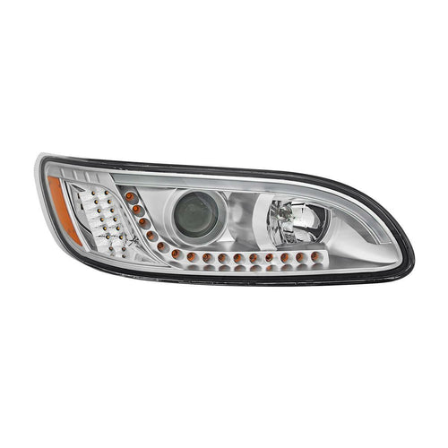 Headlight Fits Peterbilt 386/387 with white high power LED position/daytime running and LED turn signal light