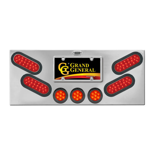 Red Red Stainless Steel Rear Center Light Panel with Backing Plate and Oval (4) & 2.5" (3) Round Lights