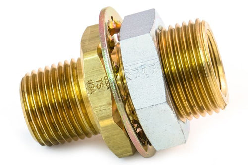 Tramec Fitting 1/2" MPT One End and 3/8" FPT One End, 1" -14 Mounting Thread, 1-7/8" Overall Length
