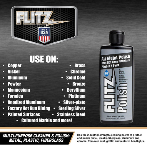 Flitz Metal, Plastic & Fiberglass Polish - LIQUID 473 ml / 16 oz Bottle