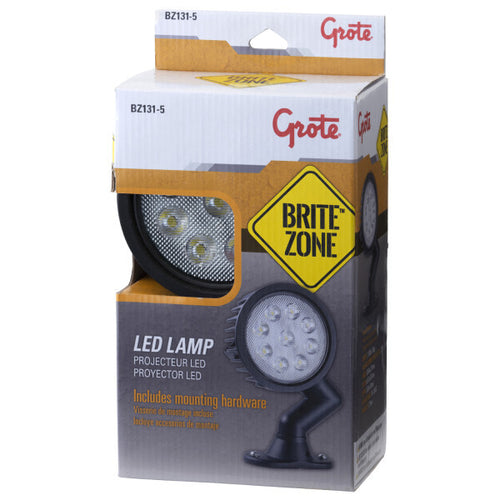 Grote BriteZone® LED Work Light 4000 Raw Lumens, Round With Switch 2.25A @ 12VDC, 1.12A @ 24V