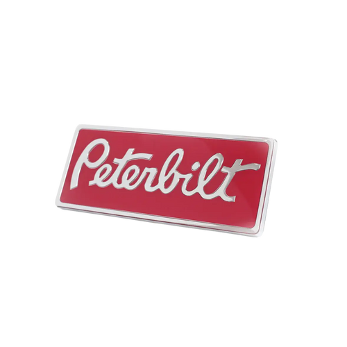 Peterbilt Rectangular Engraved Emblem Red/Chrome