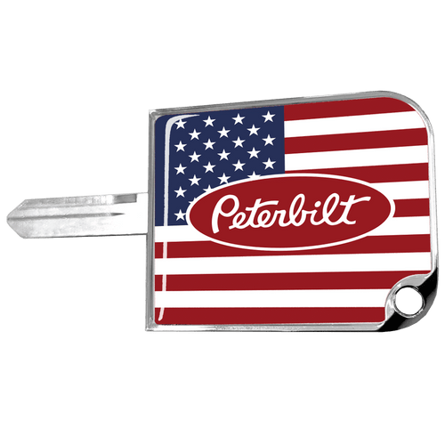 Rectangular Small Key Cover Fist Peterbilt Logo US Flag Red/Chrome