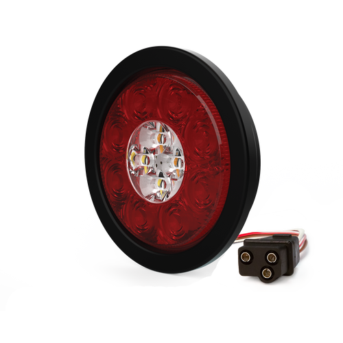 Directional LED, 4" rounded Stop-Turn-Tail-Reverse-Warning Combo, grommet mount, PL3 female connector, 12-24V, warning AW