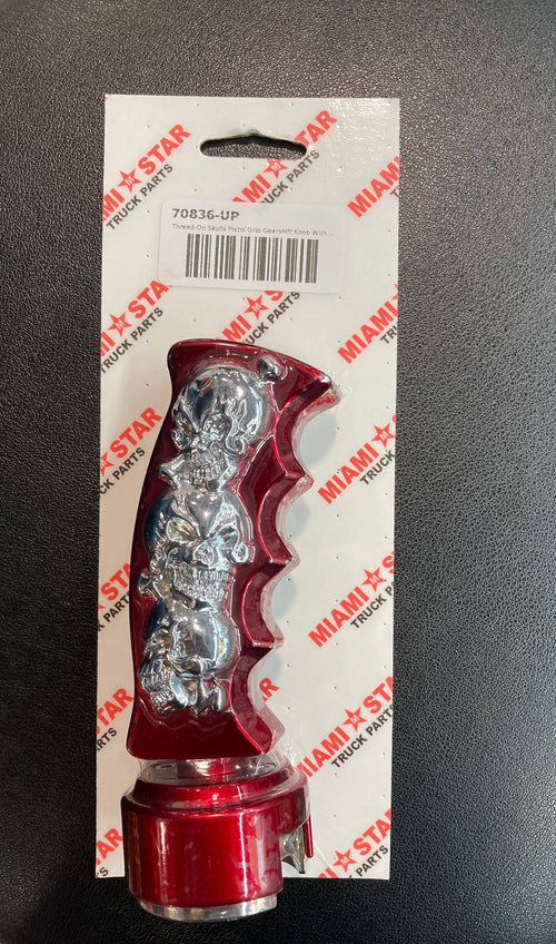 Thread-On Skulls Pistol Grip Gearshift Knob - With Chrome Skulls 13/15/18 Speed Adapter