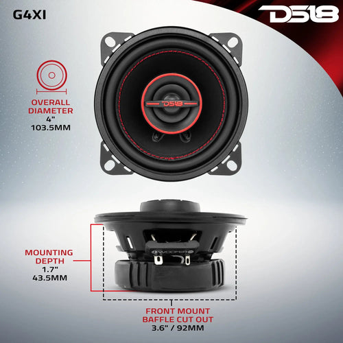 DS18 4" 2-Way Coaxial Speakers 40 Watts Rms 4-Ohm