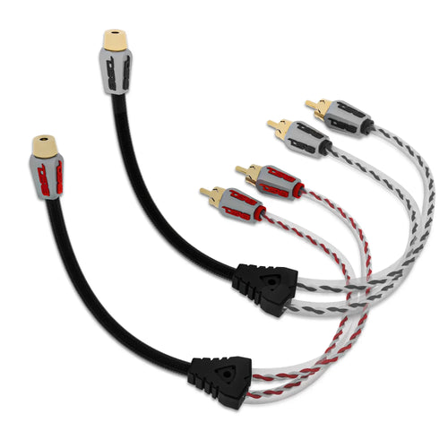 DS18 Level 3 RCA 100% Copper OFC Y Connector 1 FEMALE to 2 MALE - BLACK / RED Kit